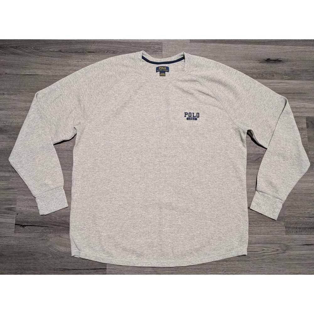 Polo Ralph Lauren Men's Gray 1967 Waffle Knit Thermal Long Sleeve Shirt Size 2XL